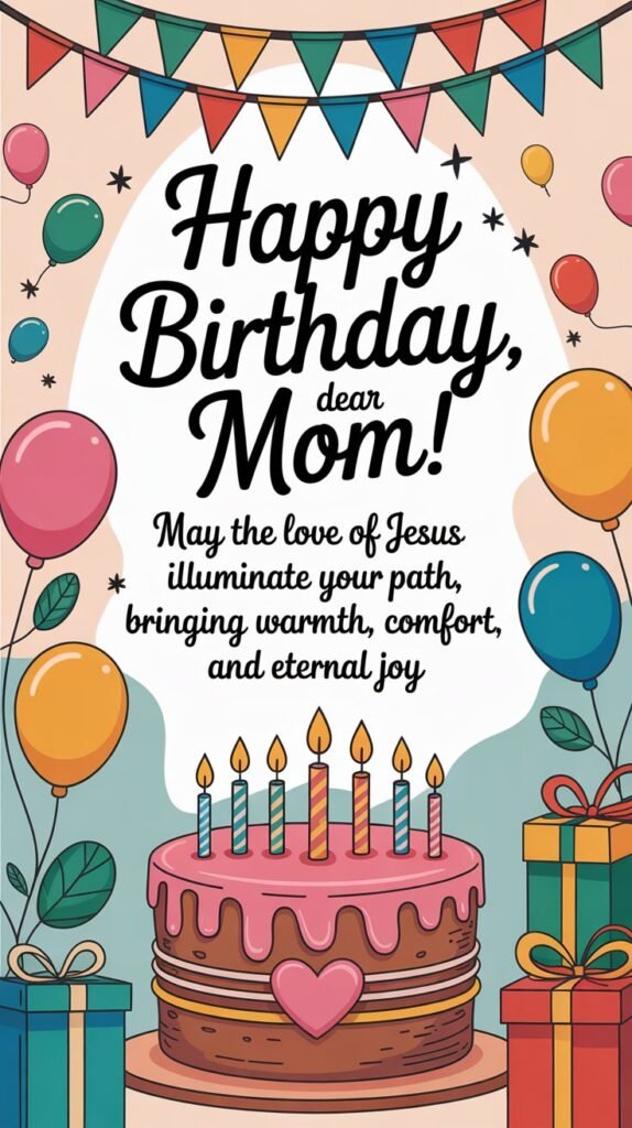 Happy birthday, dear Mom! May the love of Jesus Christ illuminate your path, bringing warmth, comfort, and eternal joy