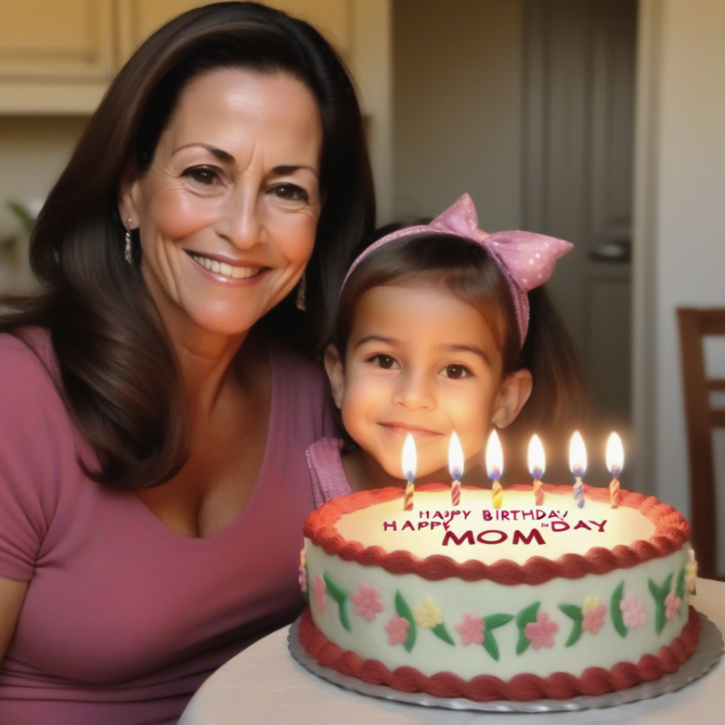 mother with his kids to celebrate his birthday with cake