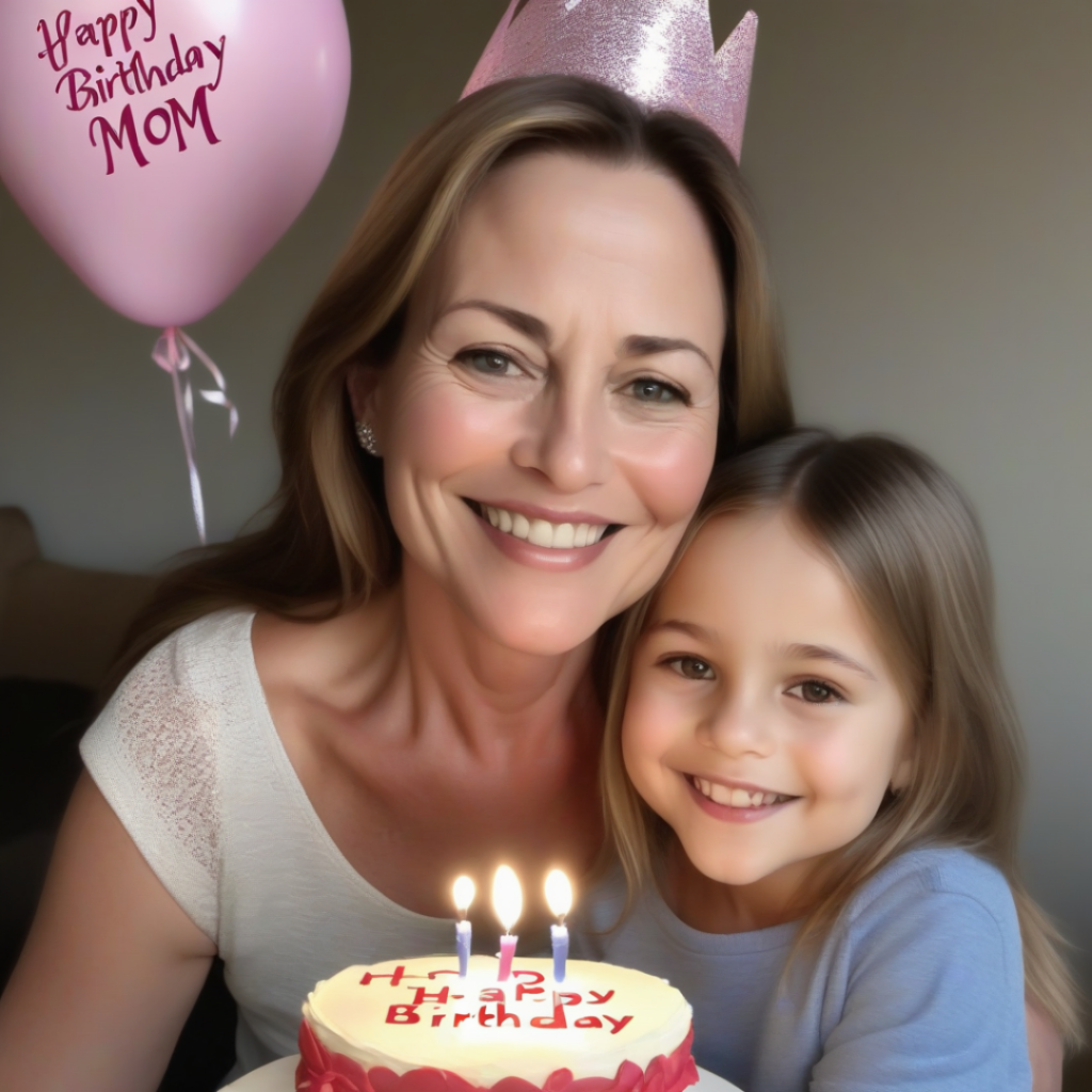 cute girl with his mom, celebrate birthday with cake and candle