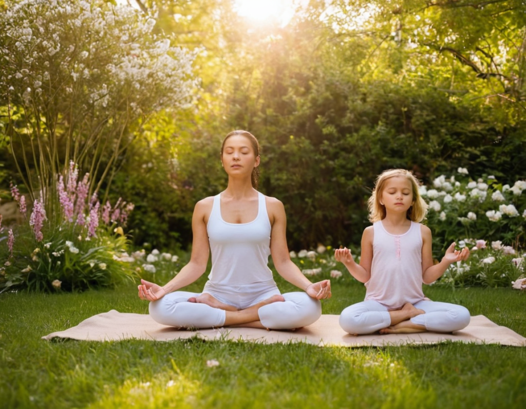 mother and daughter doing yoga spiritually